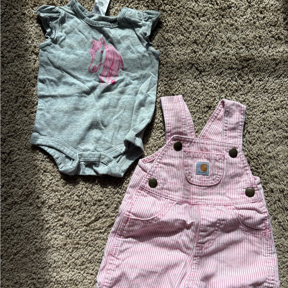 Carhartt Pink and White Striped Overalls